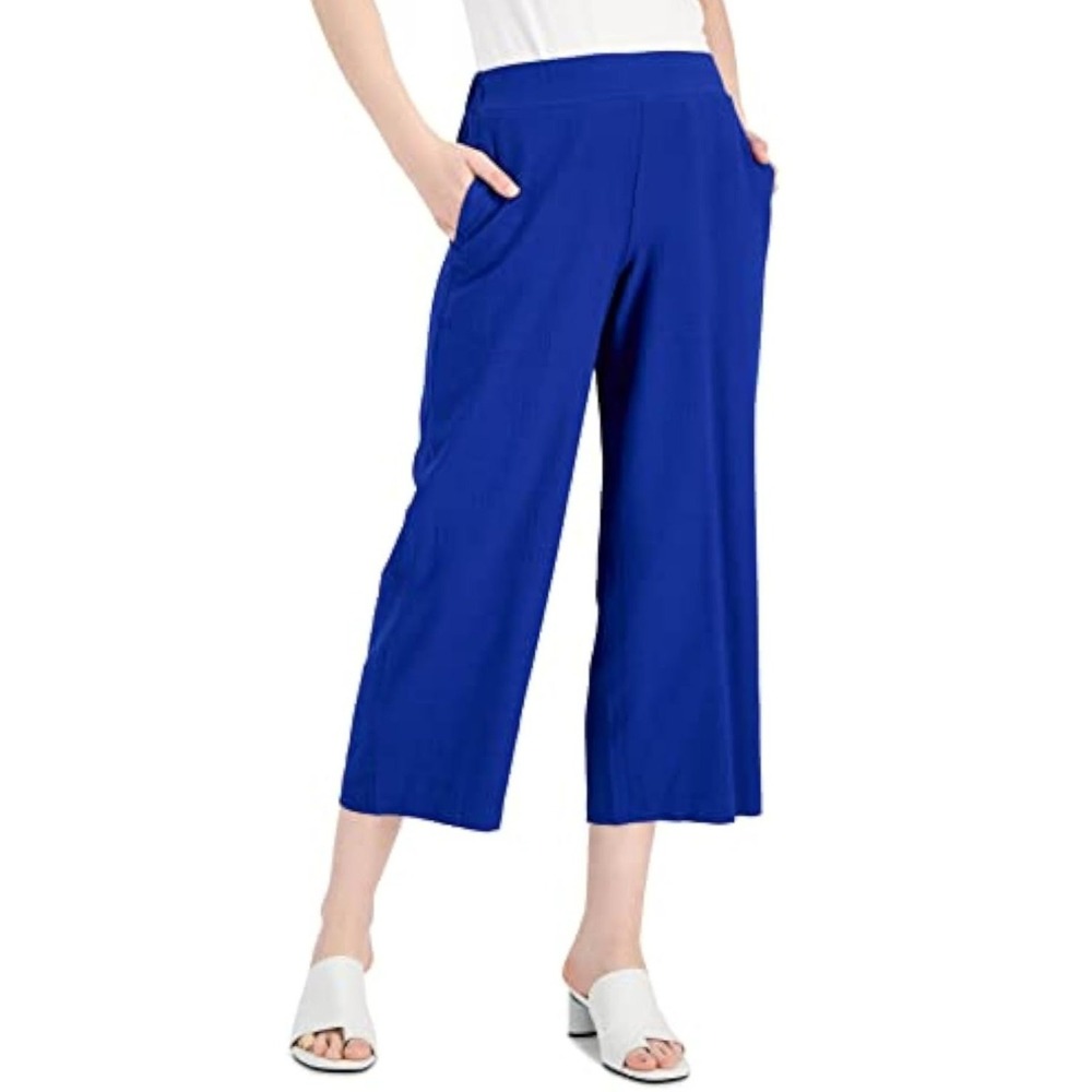 NWOT ALFANI blue crepe casual relaxed career pants rayon blend‎ pockets PLUS 14